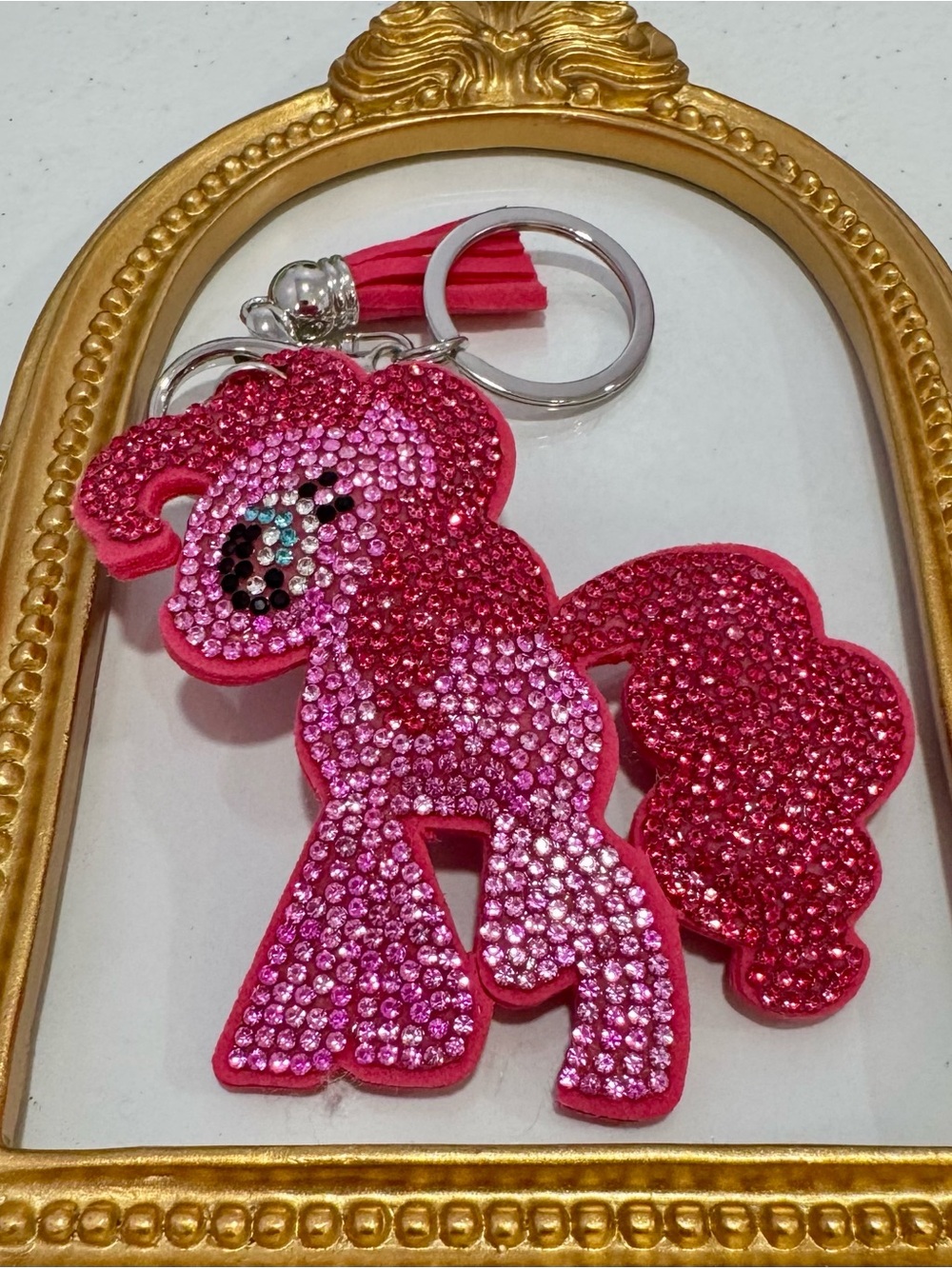 New Pink Rhinestone Pony Keychain Keychain - Picture 3 of 4
